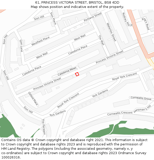 61, PRINCESS VICTORIA STREET, BRISTOL, BS8 4DD: Location map and indicative extent of plot