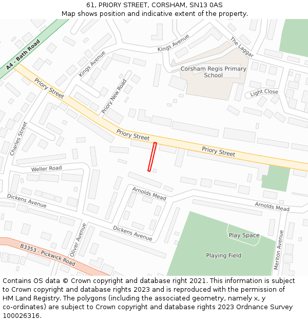 61, PRIORY STREET, CORSHAM, SN13 0AS: Location map and indicative extent of plot