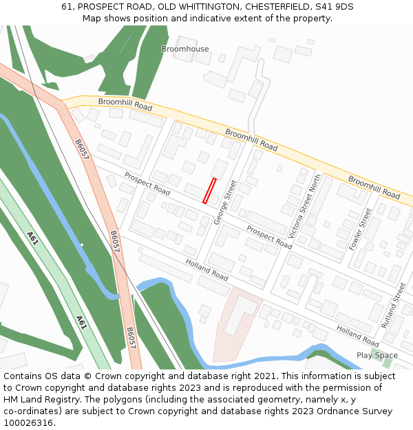 61, PROSPECT ROAD, OLD WHITTINGTON, CHESTERFIELD, S41 9DS: Location map and indicative extent of plot