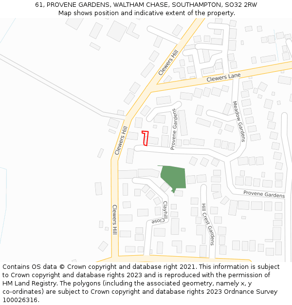 61, PROVENE GARDENS, WALTHAM CHASE, SOUTHAMPTON, SO32 2RW: Location map and indicative extent of plot