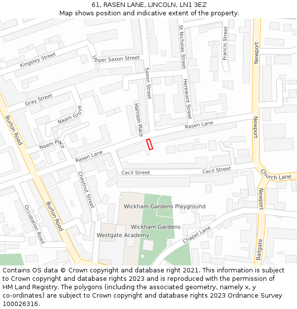 61, RASEN LANE, LINCOLN, LN1 3EZ: Location map and indicative extent of plot