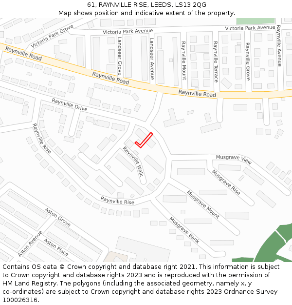 61, RAYNVILLE RISE, LEEDS, LS13 2QG: Location map and indicative extent of plot