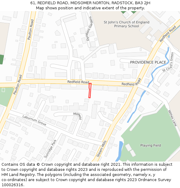61, REDFIELD ROAD, MIDSOMER NORTON, RADSTOCK, BA3 2JH: Location map and indicative extent of plot