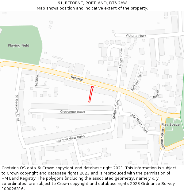 61, REFORNE, PORTLAND, DT5 2AW: Location map and indicative extent of plot