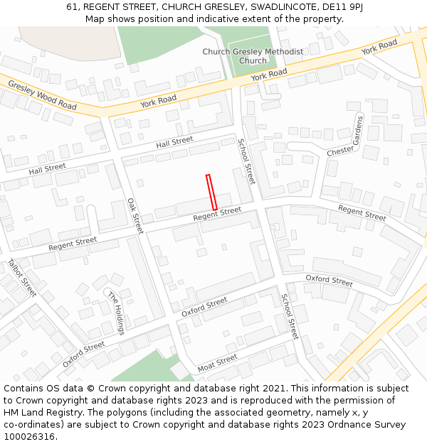 61, REGENT STREET, CHURCH GRESLEY, SWADLINCOTE, DE11 9PJ: Location map and indicative extent of plot