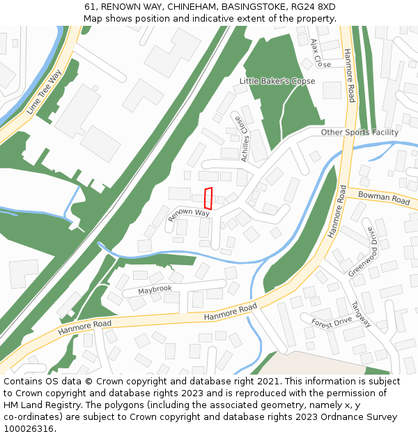 61, RENOWN WAY, CHINEHAM, BASINGSTOKE, RG24 8XD: Location map and indicative extent of plot