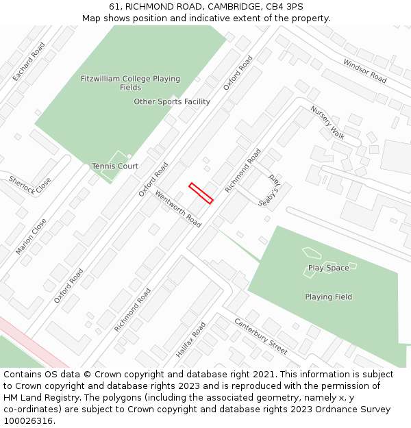 61, RICHMOND ROAD, CAMBRIDGE, CB4 3PS: Location map and indicative extent of plot