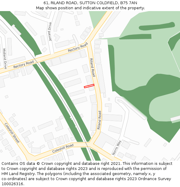 61, RILAND ROAD, SUTTON COLDFIELD, B75 7AN: Location map and indicative extent of plot