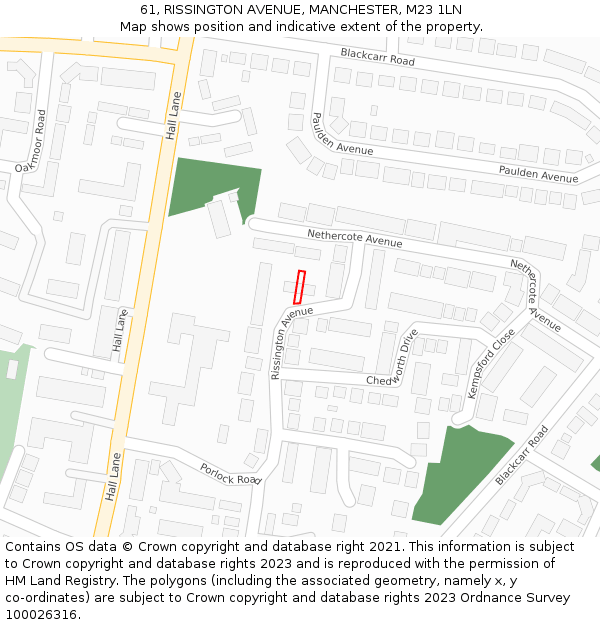 61, RISSINGTON AVENUE, MANCHESTER, M23 1LN: Location map and indicative extent of plot