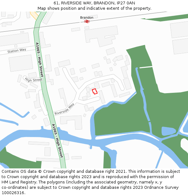 61, RIVERSIDE WAY, BRANDON, IP27 0AN: Location map and indicative extent of plot