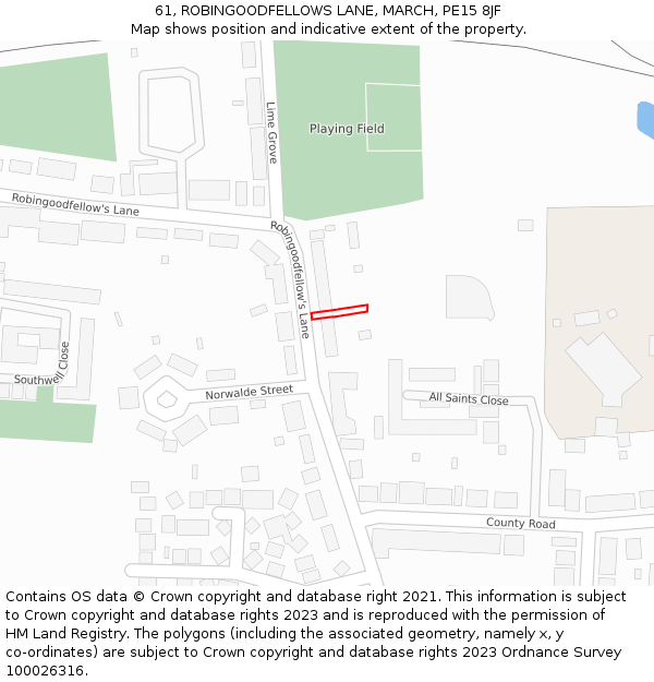 61, ROBINGOODFELLOWS LANE, MARCH, PE15 8JF: Location map and indicative extent of plot