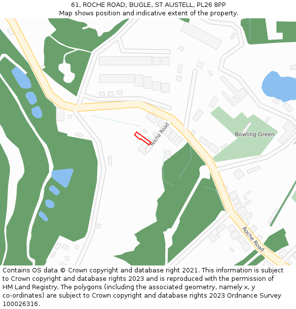 61, ROCHE ROAD, BUGLE, ST AUSTELL, PL26 8PP: Location map and indicative extent of plot