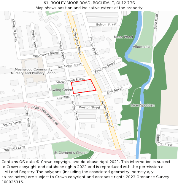 61, ROOLEY MOOR ROAD, ROCHDALE, OL12 7BS: Location map and indicative extent of plot