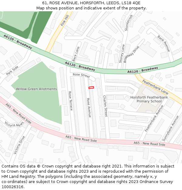61, ROSE AVENUE, HORSFORTH, LEEDS, LS18 4QE: Location map and indicative extent of plot