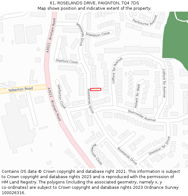 61, ROSELANDS DRIVE, PAIGNTON, TQ4 7DS: Location map and indicative extent of plot