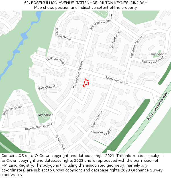 61, ROSEMULLION AVENUE, TATTENHOE, MILTON KEYNES, MK4 3AH: Location map and indicative extent of plot