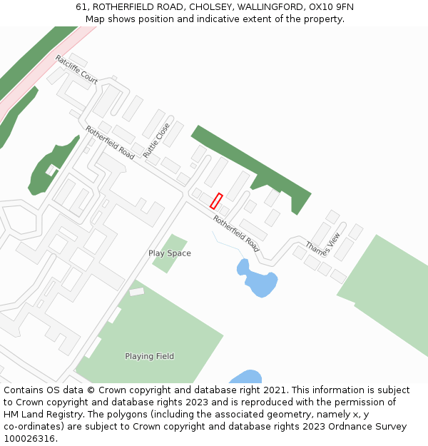 61, ROTHERFIELD ROAD, CHOLSEY, WALLINGFORD, OX10 9FN: Location map and indicative extent of plot