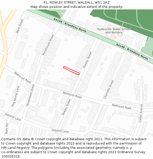 61, ROWLEY STREET, WALSALL, WS1 2AZ: Location map and indicative extent of plot