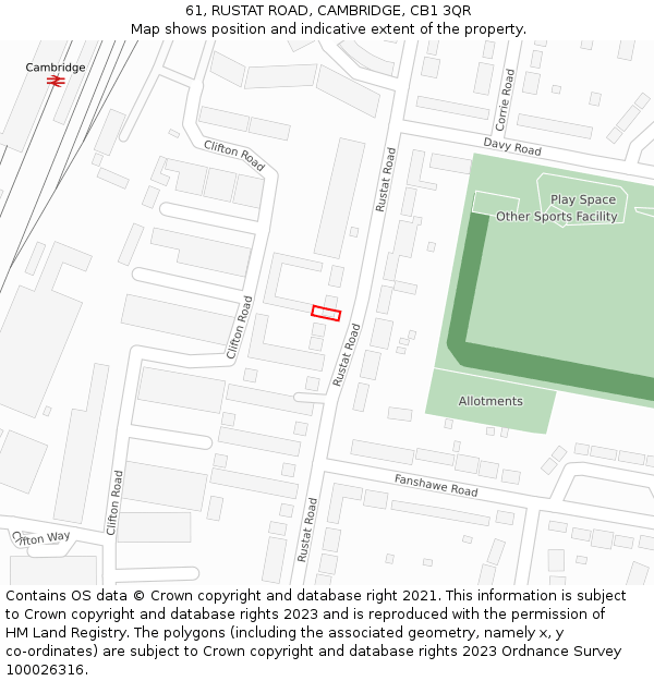 61, RUSTAT ROAD, CAMBRIDGE, CB1 3QR: Location map and indicative extent of plot