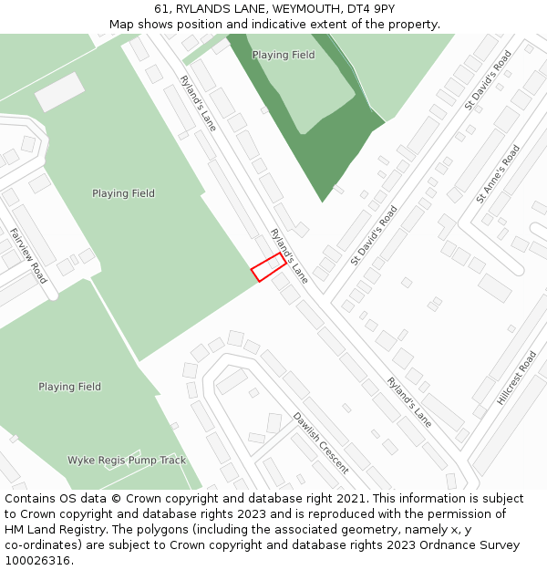 61, RYLANDS LANE, WEYMOUTH, DT4 9PY: Location map and indicative extent of plot