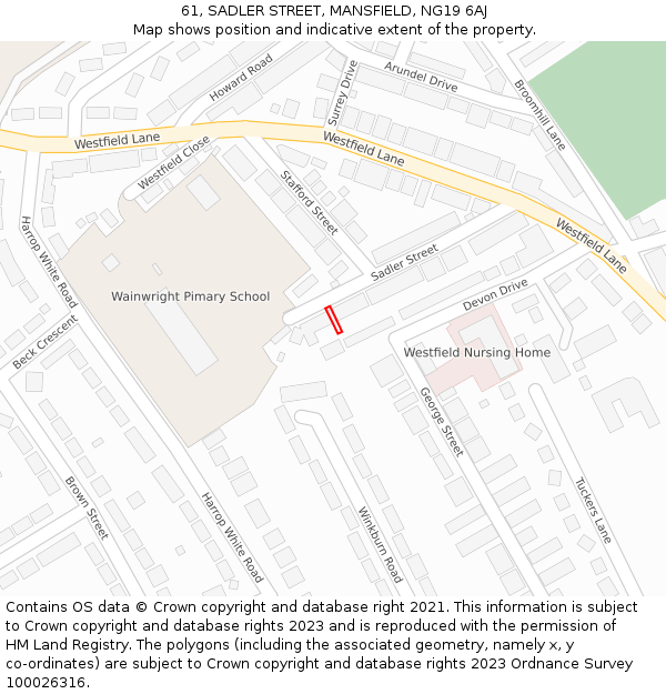 61, SADLER STREET, MANSFIELD, NG19 6AJ: Location map and indicative extent of plot