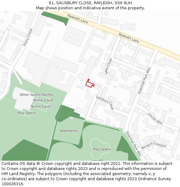 61, SALISBURY CLOSE, RAYLEIGH, SS6 9UH: Location map and indicative extent of plot