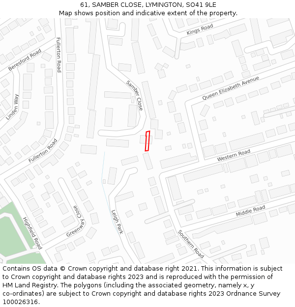 61, SAMBER CLOSE, LYMINGTON, SO41 9LE: Location map and indicative extent of plot