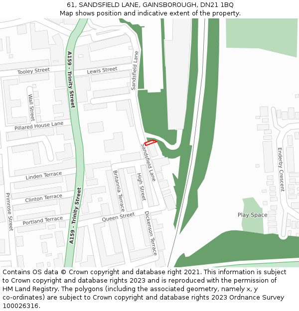61, SANDSFIELD LANE, GAINSBOROUGH, DN21 1BQ: Location map and indicative extent of plot