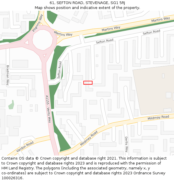61, SEFTON ROAD, STEVENAGE, SG1 5RJ: Location map and indicative extent of plot