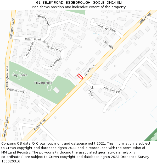 61, SELBY ROAD, EGGBOROUGH, GOOLE, DN14 0LJ: Location map and indicative extent of plot