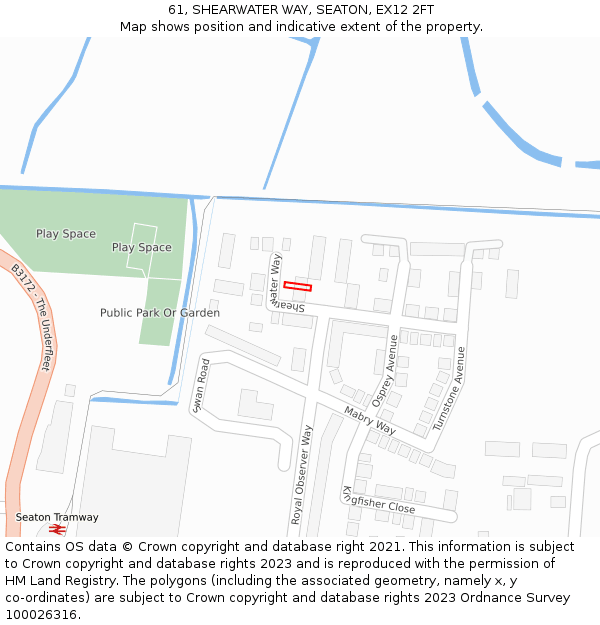 61, SHEARWATER WAY, SEATON, EX12 2FT: Location map and indicative extent of plot