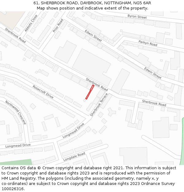 61, SHERBROOK ROAD, DAYBROOK, NOTTINGHAM, NG5 6AR: Location map and indicative extent of plot