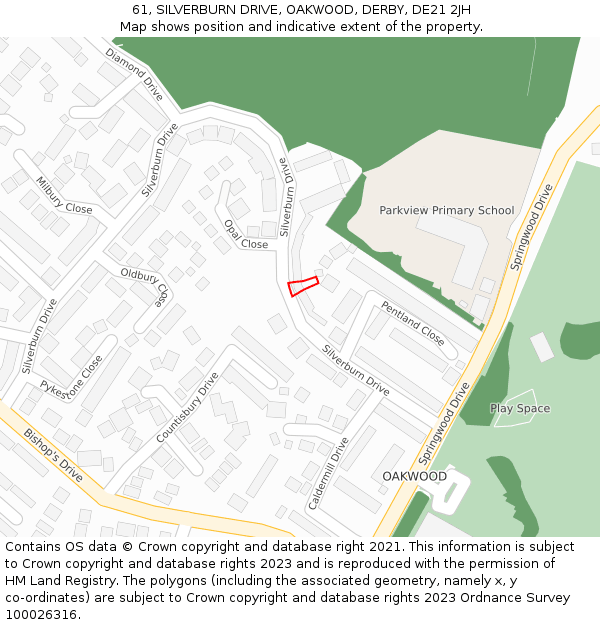 61, SILVERBURN DRIVE, OAKWOOD, DERBY, DE21 2JH: Location map and indicative extent of plot