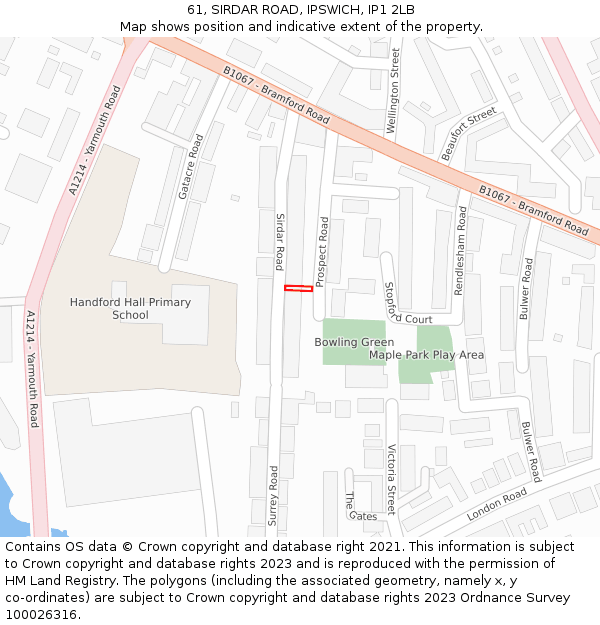61, SIRDAR ROAD, IPSWICH, IP1 2LB: Location map and indicative extent of plot