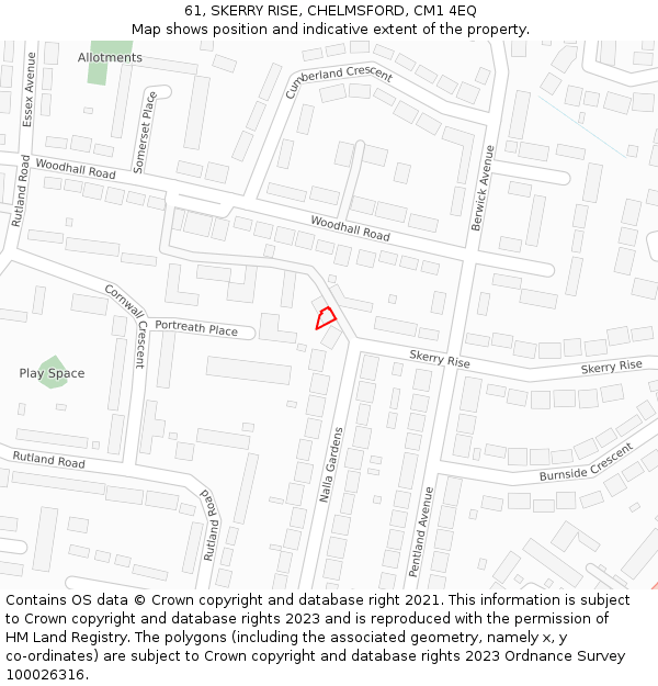 61, SKERRY RISE, CHELMSFORD, CM1 4EQ: Location map and indicative extent of plot