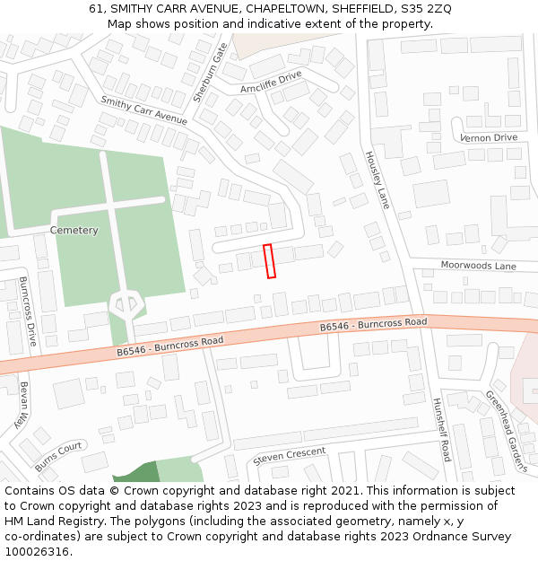 61, SMITHY CARR AVENUE, CHAPELTOWN, SHEFFIELD, S35 2ZQ: Location map and indicative extent of plot
