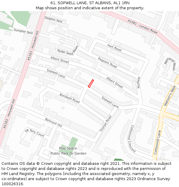 61, SOPWELL LANE, ST ALBANS, AL1 1RN: Location map and indicative extent of plot
