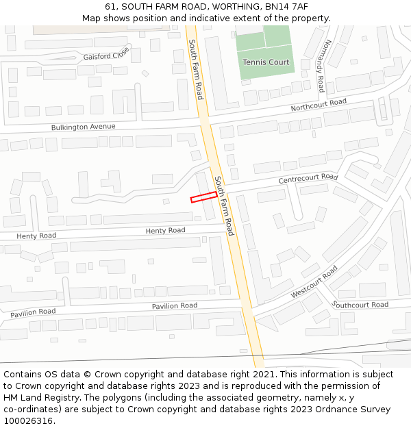 61, SOUTH FARM ROAD, WORTHING, BN14 7AF: Location map and indicative extent of plot