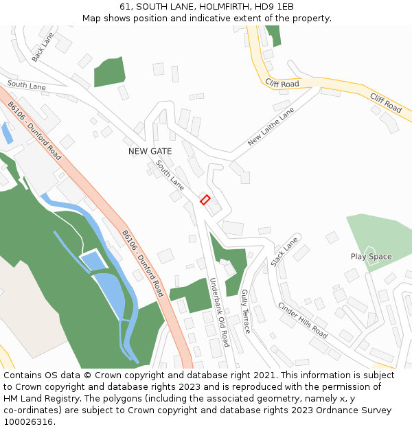 61, SOUTH LANE, HOLMFIRTH, HD9 1EB: Location map and indicative extent of plot