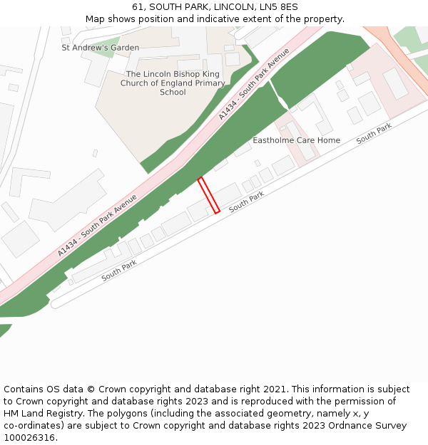 61, SOUTH PARK, LINCOLN, LN5 8ES: Location map and indicative extent of plot