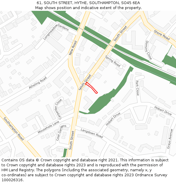 61, SOUTH STREET, HYTHE, SOUTHAMPTON, SO45 6EA: Location map and indicative extent of plot