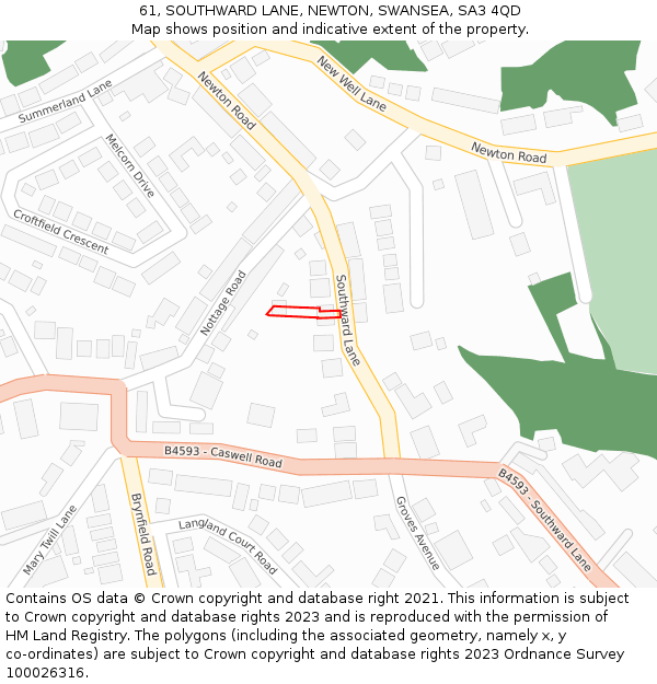 61, SOUTHWARD LANE, NEWTON, SWANSEA, SA3 4QD: Location map and indicative extent of plot
