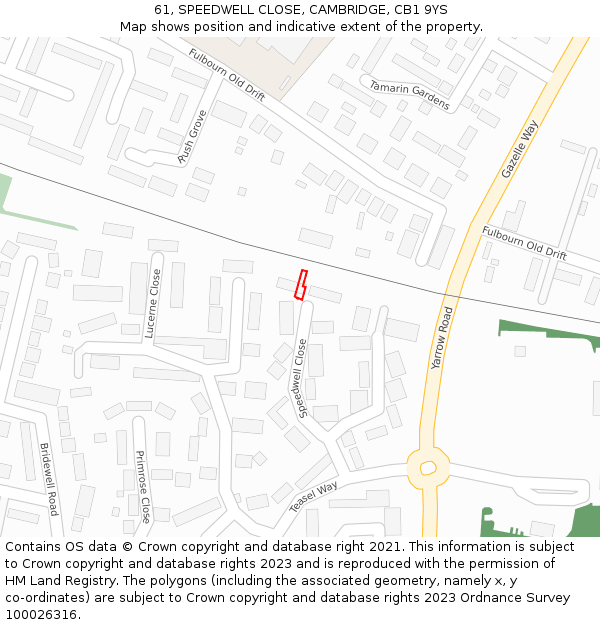 61, SPEEDWELL CLOSE, CAMBRIDGE, CB1 9YS: Location map and indicative extent of plot