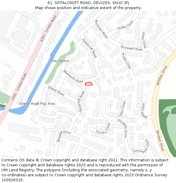 61, SPITALCROFT ROAD, DEVIZES, SN10 3FJ: Location map and indicative extent of plot