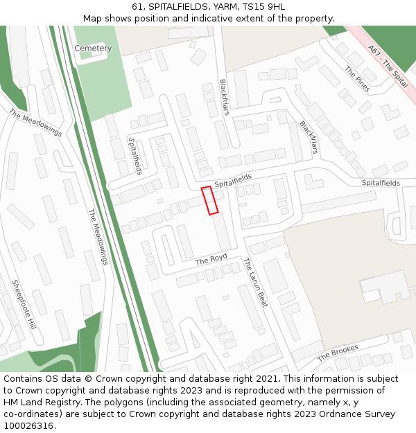 61, SPITALFIELDS, YARM, TS15 9HL: Location map and indicative extent of plot