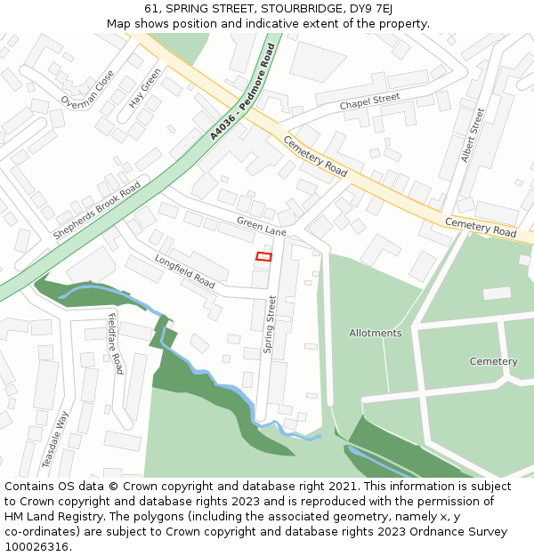 61, SPRING STREET, STOURBRIDGE, DY9 7EJ: Location map and indicative extent of plot