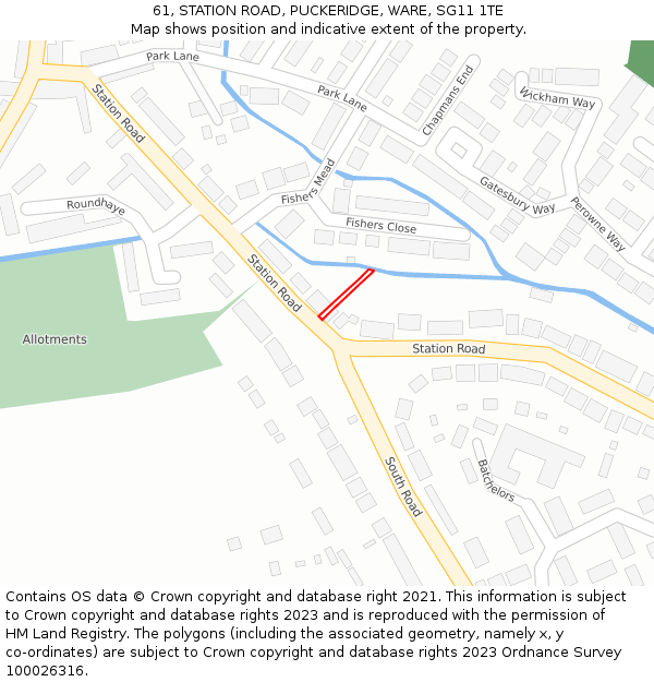 61, STATION ROAD, PUCKERIDGE, WARE, SG11 1TE: Location map and indicative extent of plot