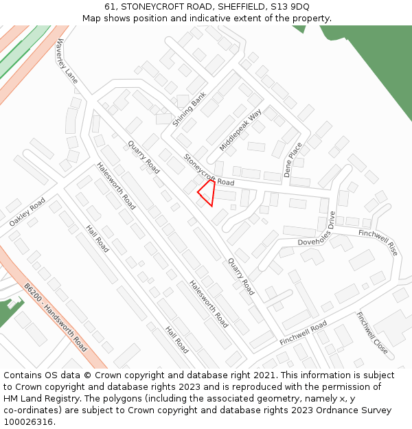 61, STONEYCROFT ROAD, SHEFFIELD, S13 9DQ: Location map and indicative extent of plot