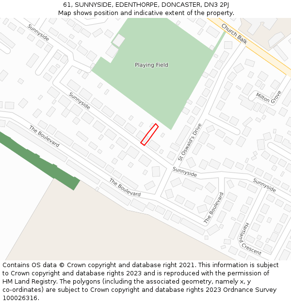 61, SUNNYSIDE, EDENTHORPE, DONCASTER, DN3 2PJ: Location map and indicative extent of plot