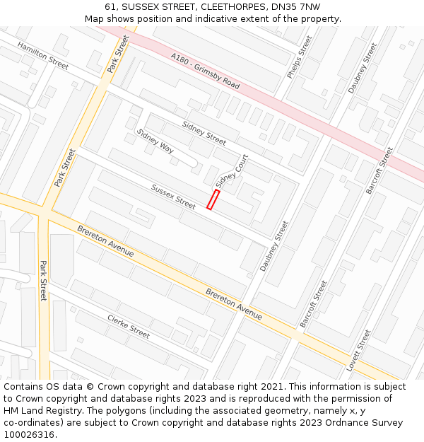 61, SUSSEX STREET, CLEETHORPES, DN35 7NW: Location map and indicative extent of plot